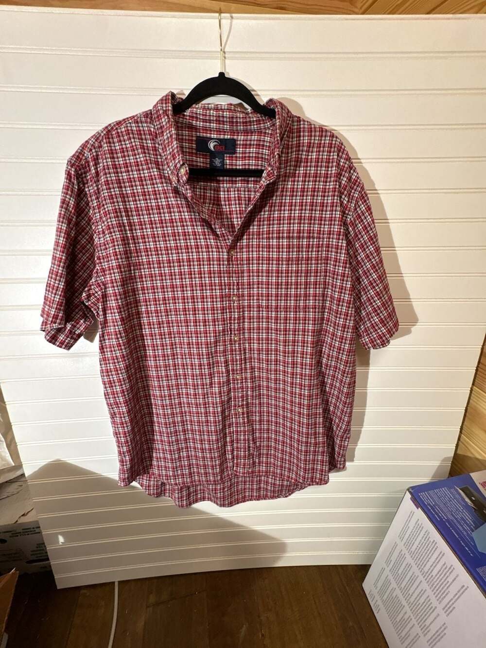 OCI Red Plaid Short Sleeve Button Down Shirt XL